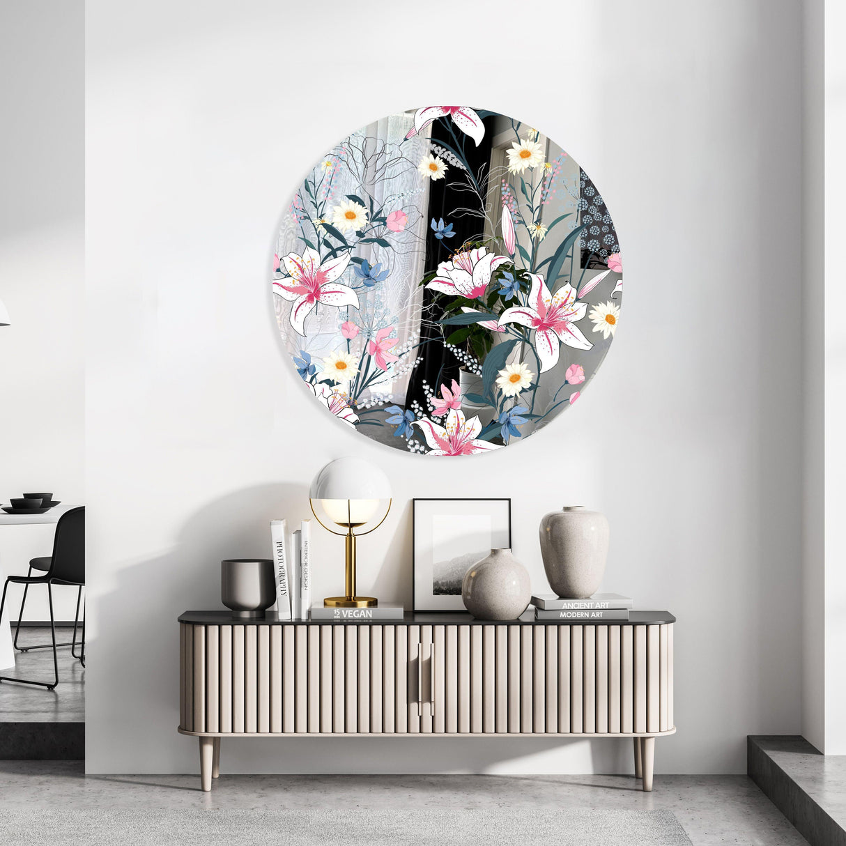 Tropical Botanical Motifs Mirrored Acrylic Circles Contemporary Home DǸcor Printed acrylic