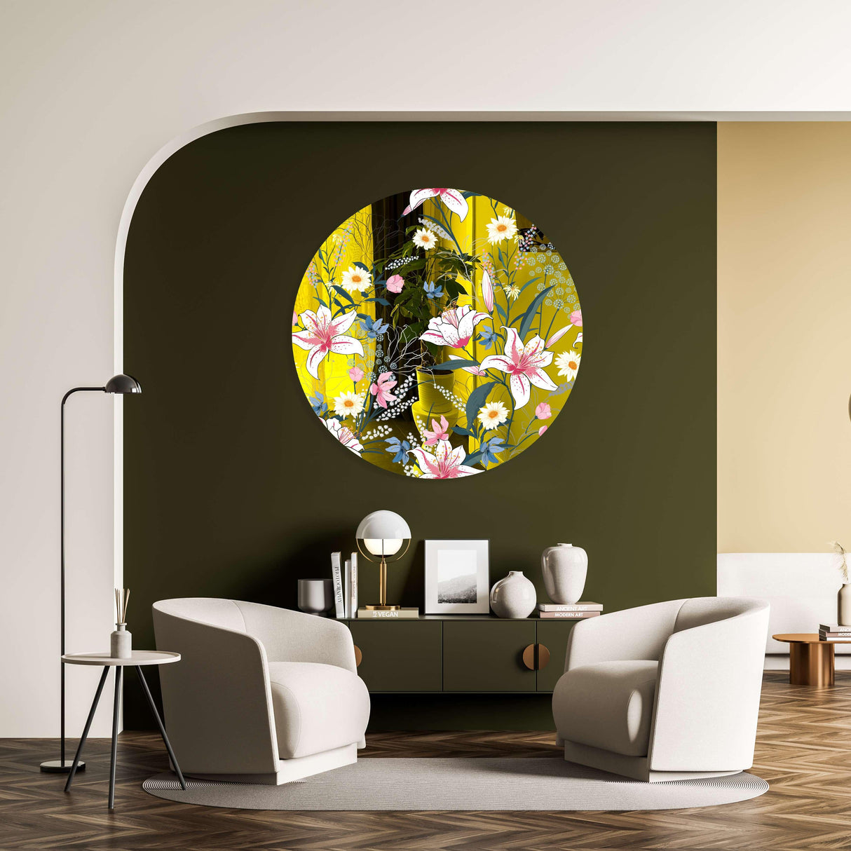 Tropical Botanical Motifs Mirrored Acrylic Circles Contemporary Home DǸcor Printed acrylic