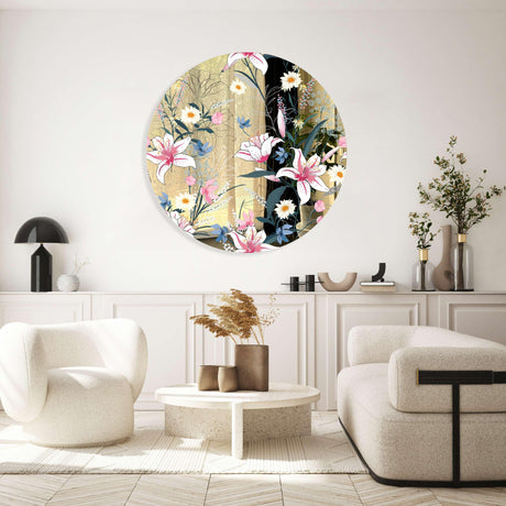 Tropical Botanical Motifs Mirrored Acrylic Circles Contemporary Home DǸcor Printed acrylic