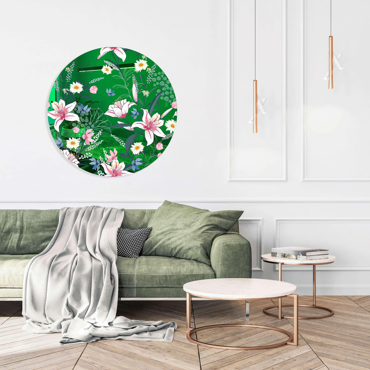 Tropical Botanical Motifs Mirrored Acrylic Circles Contemporary Home DǸcor Printed acrylic