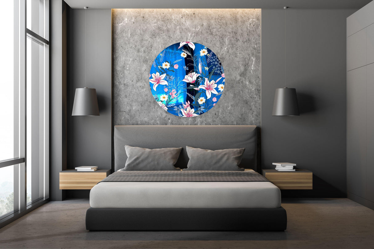 Tropical Botanical Motifs Mirrored Acrylic Circles Contemporary Home DǸcor Printed acrylic