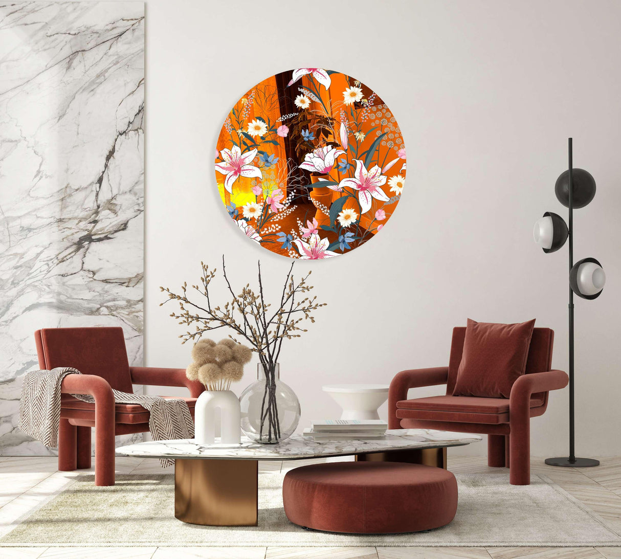 Tropical Botanical Motifs Mirrored Acrylic Circles Contemporary Home DǸcor Printed acrylic