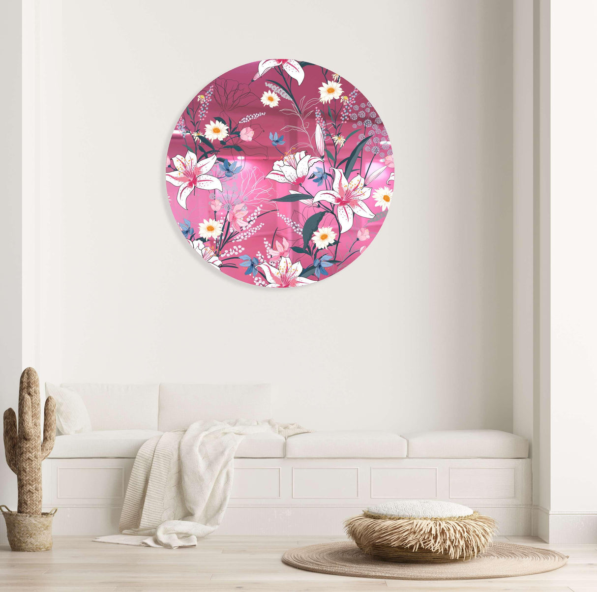 Tropical Botanical Motifs Mirrored Acrylic Circles Contemporary Home DǸcor Printed acrylic