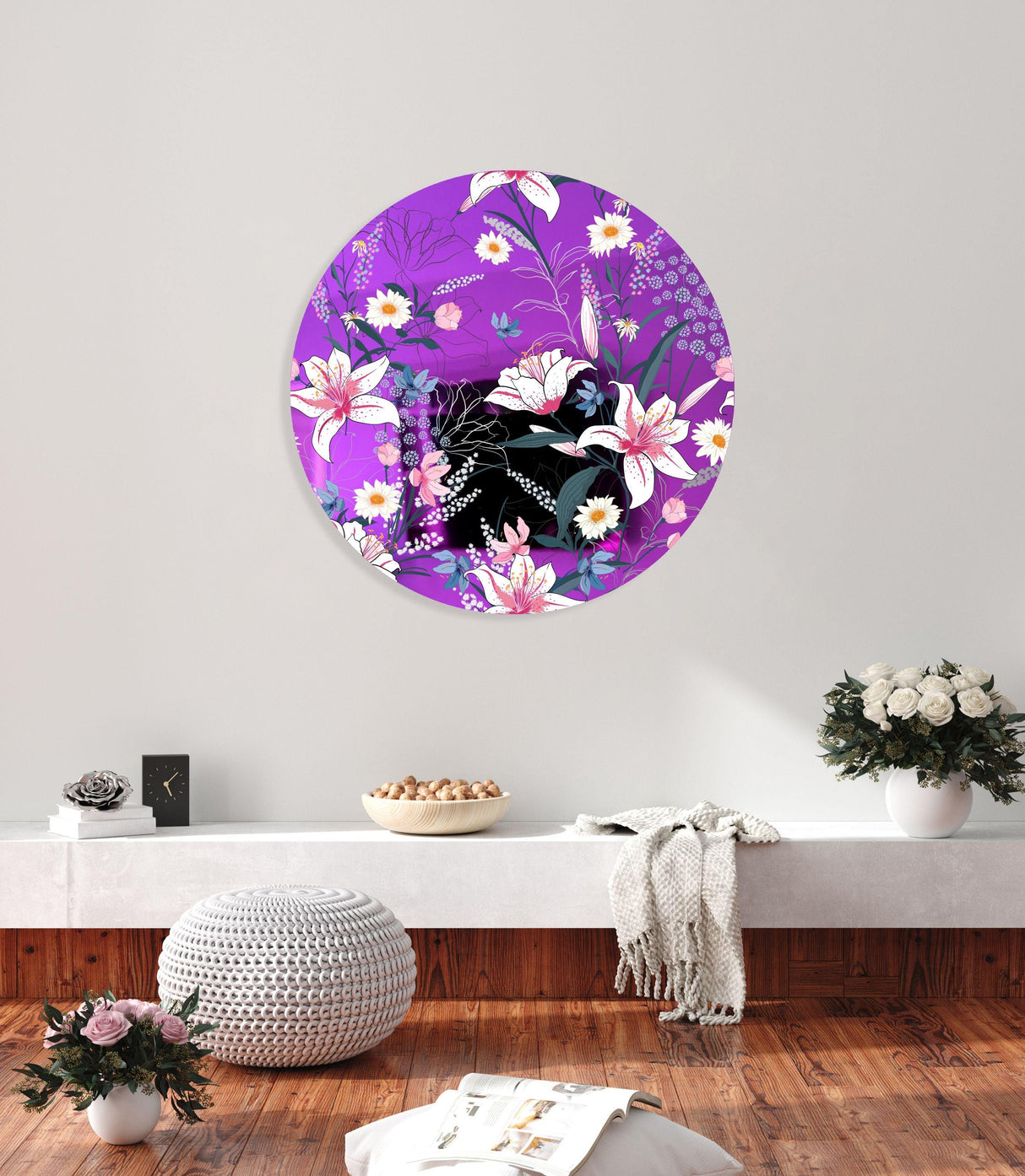Tropical Botanical Motifs Mirrored Acrylic Circles Contemporary Home DǸcor Printed acrylic