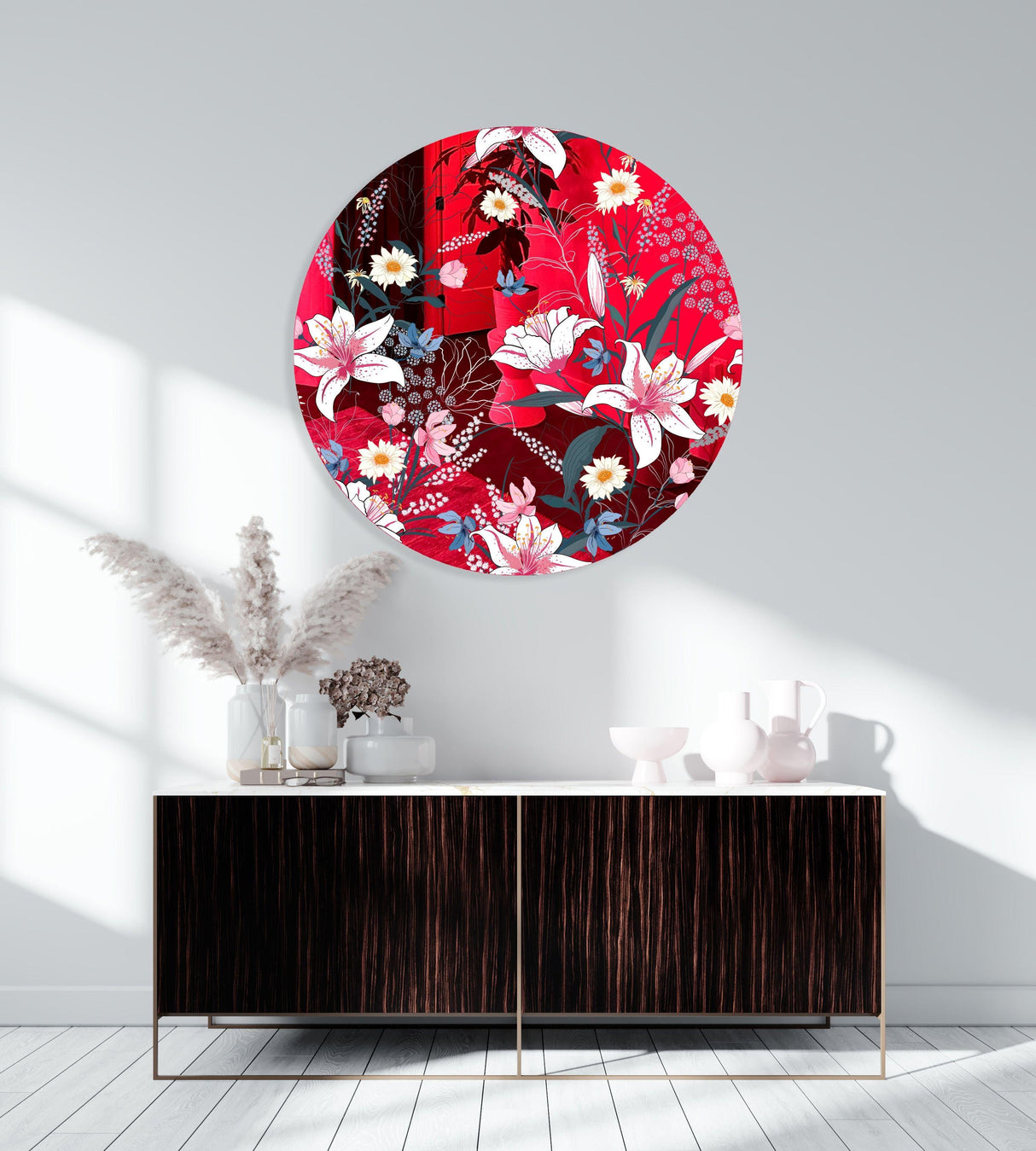 Tropical Botanical Motifs Mirrored Acrylic Circles Contemporary Home DǸcor Printed acrylic