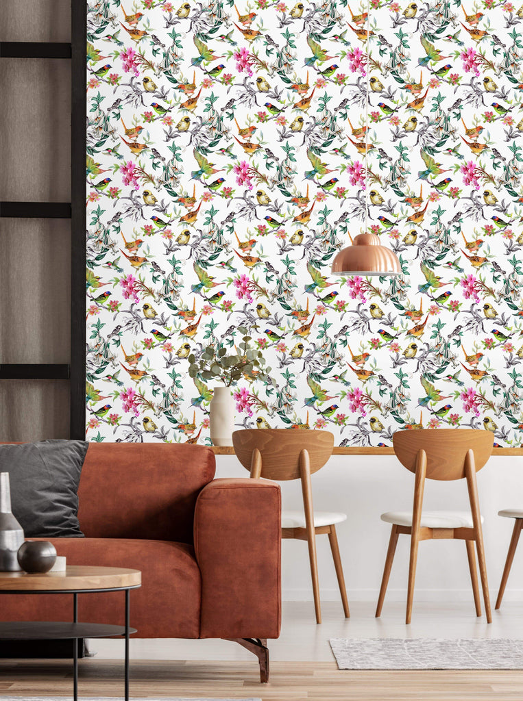 uniQstiQ Vintage Tropical Summer Flowers and Exotic Birds Wallpaper Wallpaper