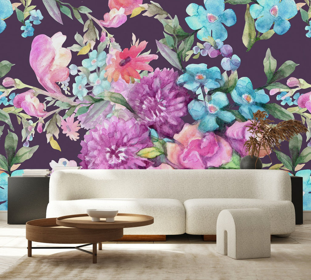 Purple Floral Wallpaper  uniQstiQ Murals