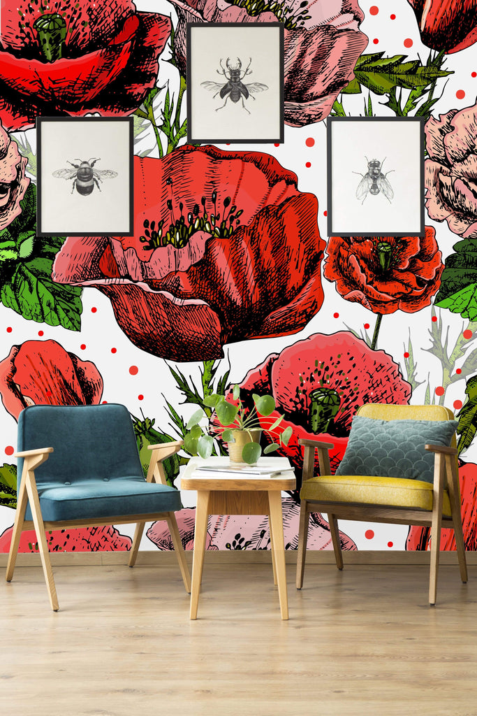 uniQstiQ Murals Vibrant Poppy Flowers Wallpaper Mural Wallpaper
