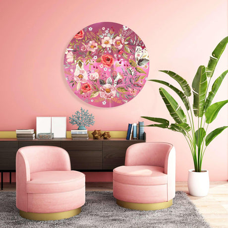 Vintage Berries and Flowers Mirrored Acrylic Circles Contemporary Home DǸcor Printed acrylic