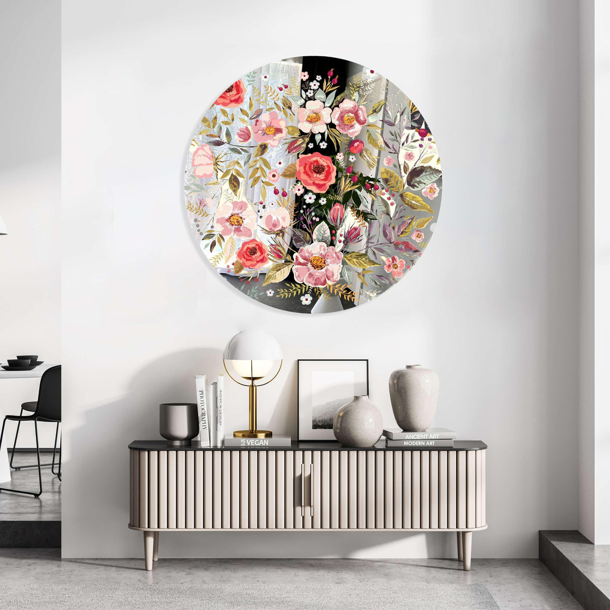 Vintage Berries and Flowers Mirrored Acrylic Circles Contemporary Home DǸcor Printed acrylic