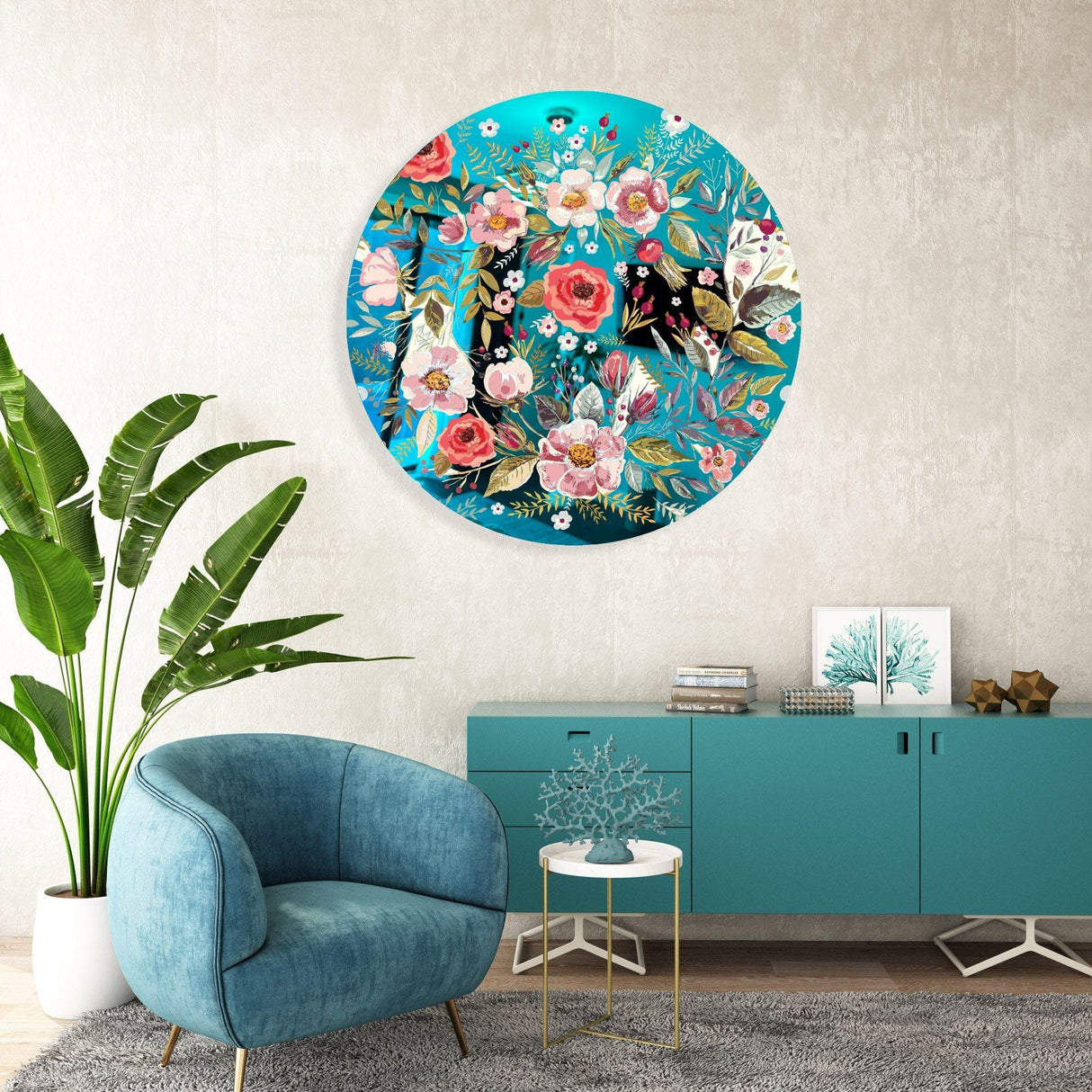 Vintage Berries and Flowers Mirrored Acrylic Circles Contemporary Home DǸcor Printed acrylic