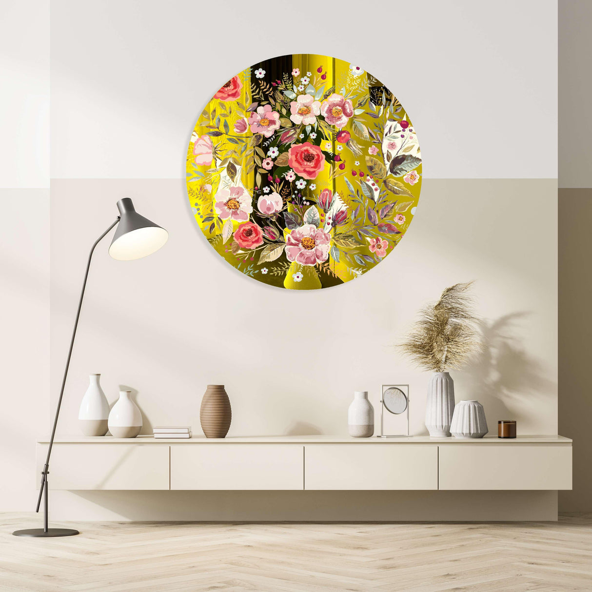 Vintage Berries and Flowers Mirrored Acrylic Circles Contemporary Home DǸcor Printed acrylic