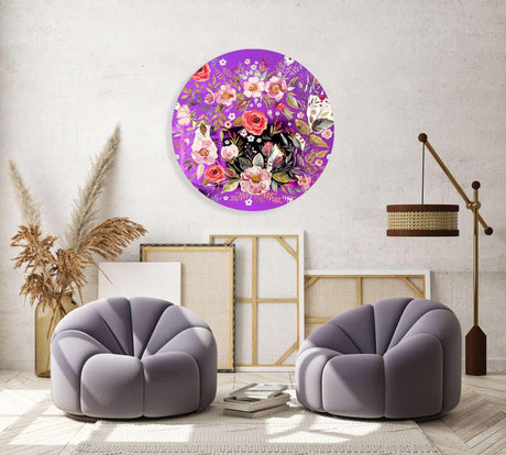 Vintage Berries and Flowers Mirrored Acrylic Circles Contemporary Home DǸcor Printed acrylic