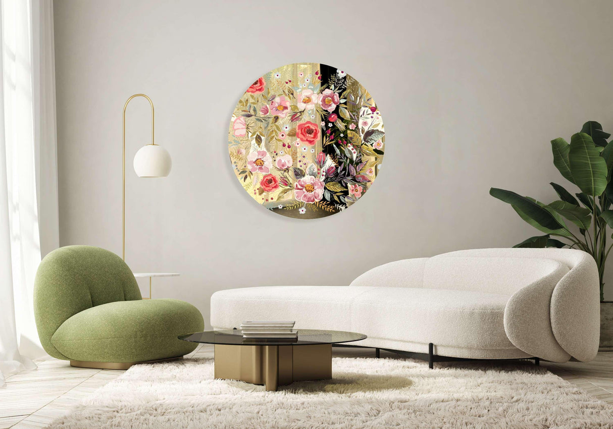 Vintage Berries and Flowers Mirrored Acrylic Circles Contemporary Home DǸcor Printed acrylic
