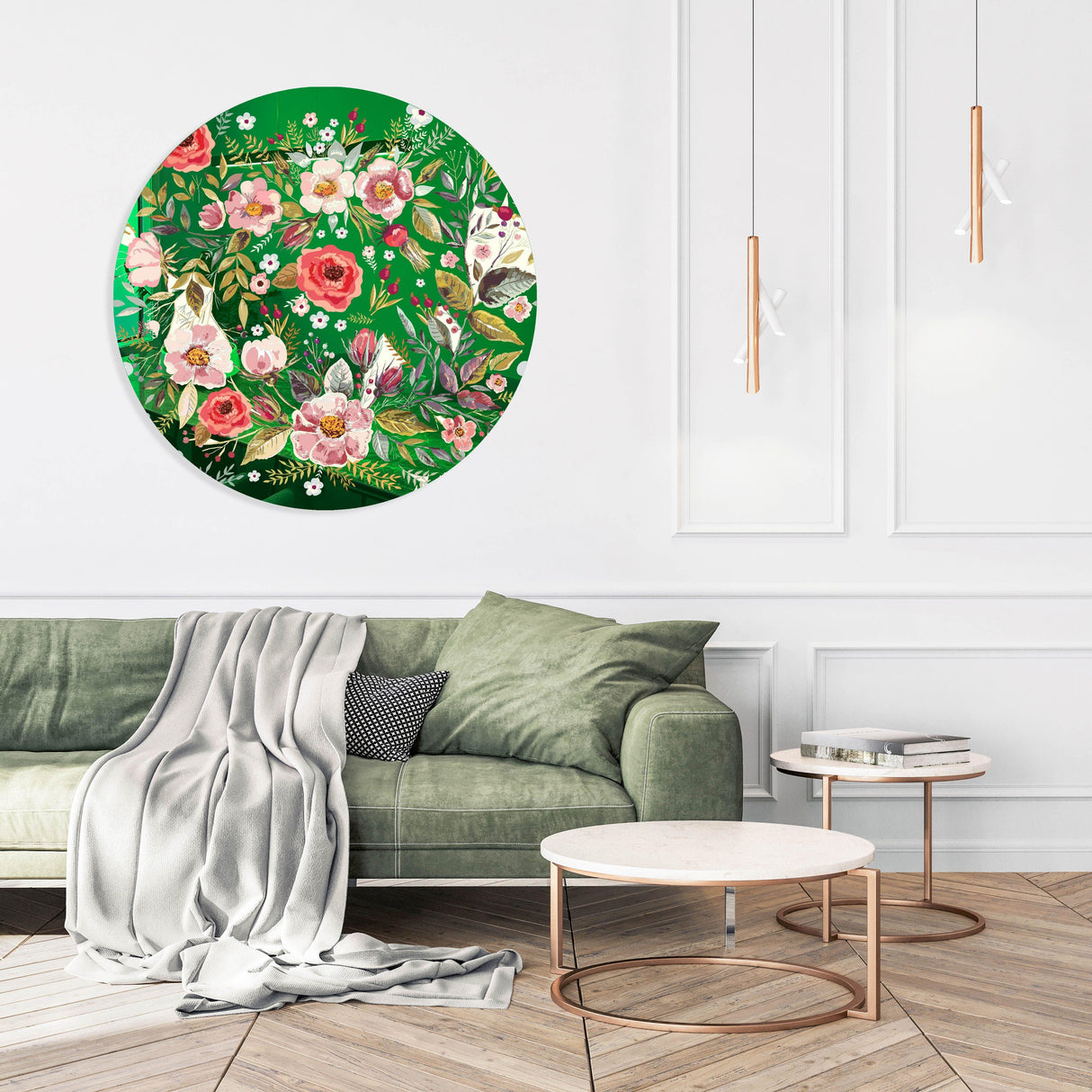 Vintage Berries and Flowers Mirrored Acrylic Circles Contemporary Home DǸcor Printed acrylic