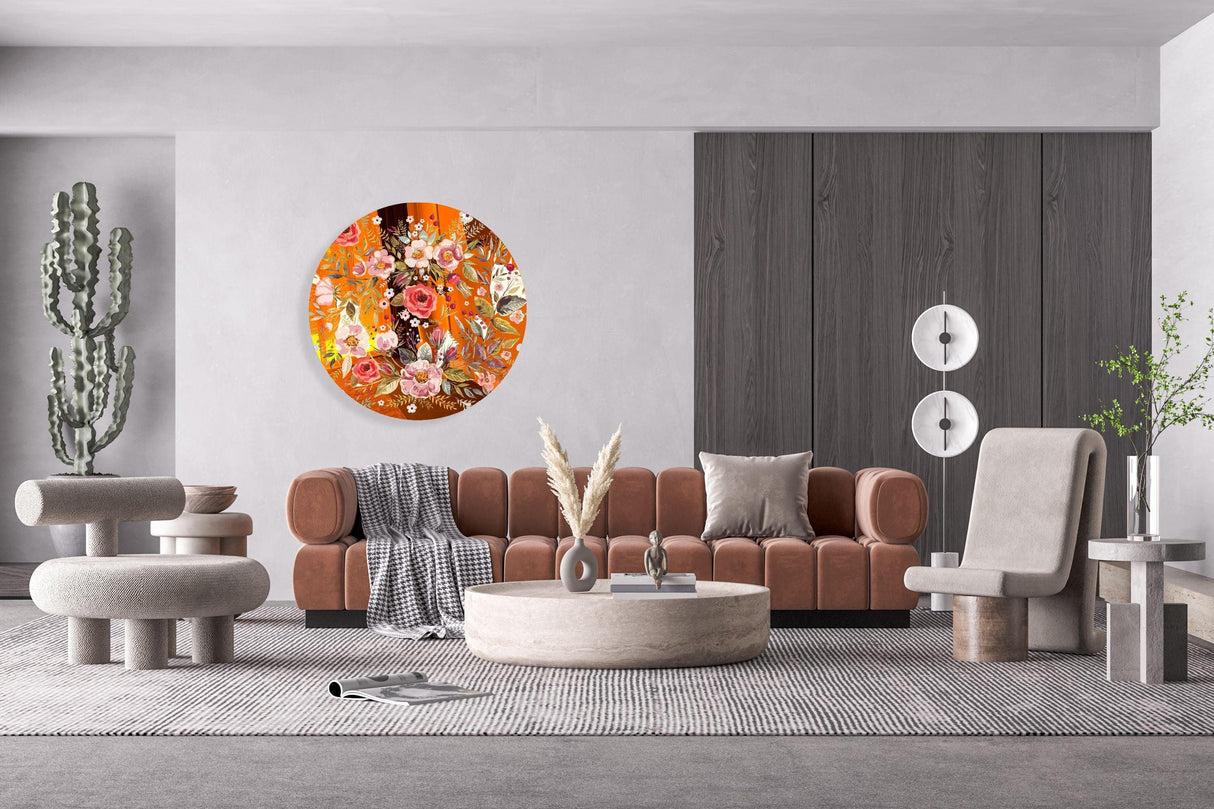 Vintage Berries and Flowers Mirrored Acrylic Circles Contemporary Home DǸcor Printed acrylic