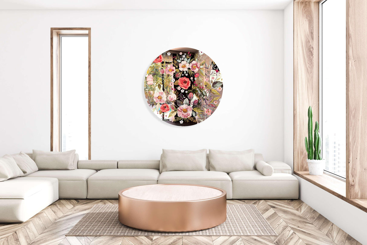 Vintage Berries and Flowers Mirrored Acrylic Circles Contemporary Home DǸcor Printed acrylic