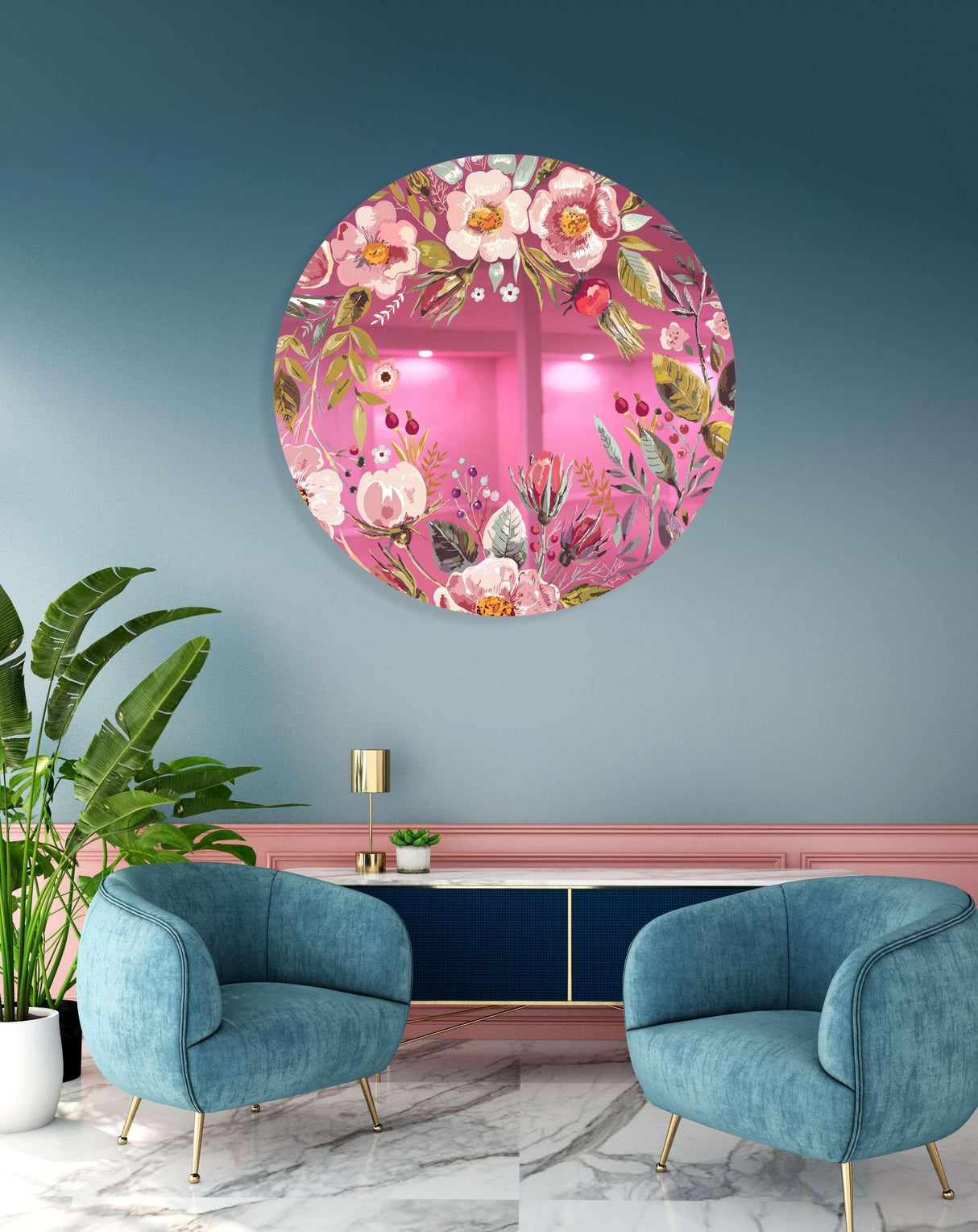 Vintage Berries Mural Mirrored Acrylic Circles Contemporary Home DǸcor Printed acrylic
