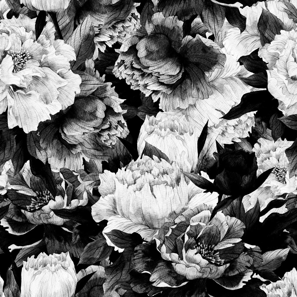 uniQstiQ Murals Vintage Black and White Large Flowers Wallpaper Mural Wallpaper