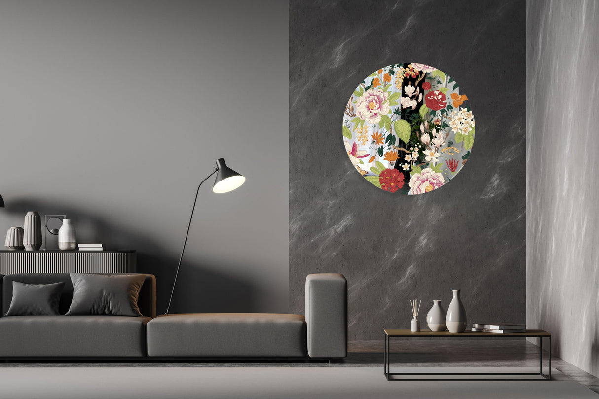 Vintage Flowers Mirrored Acrylic Circles Contemporary Home DǸcor Printed acrylic