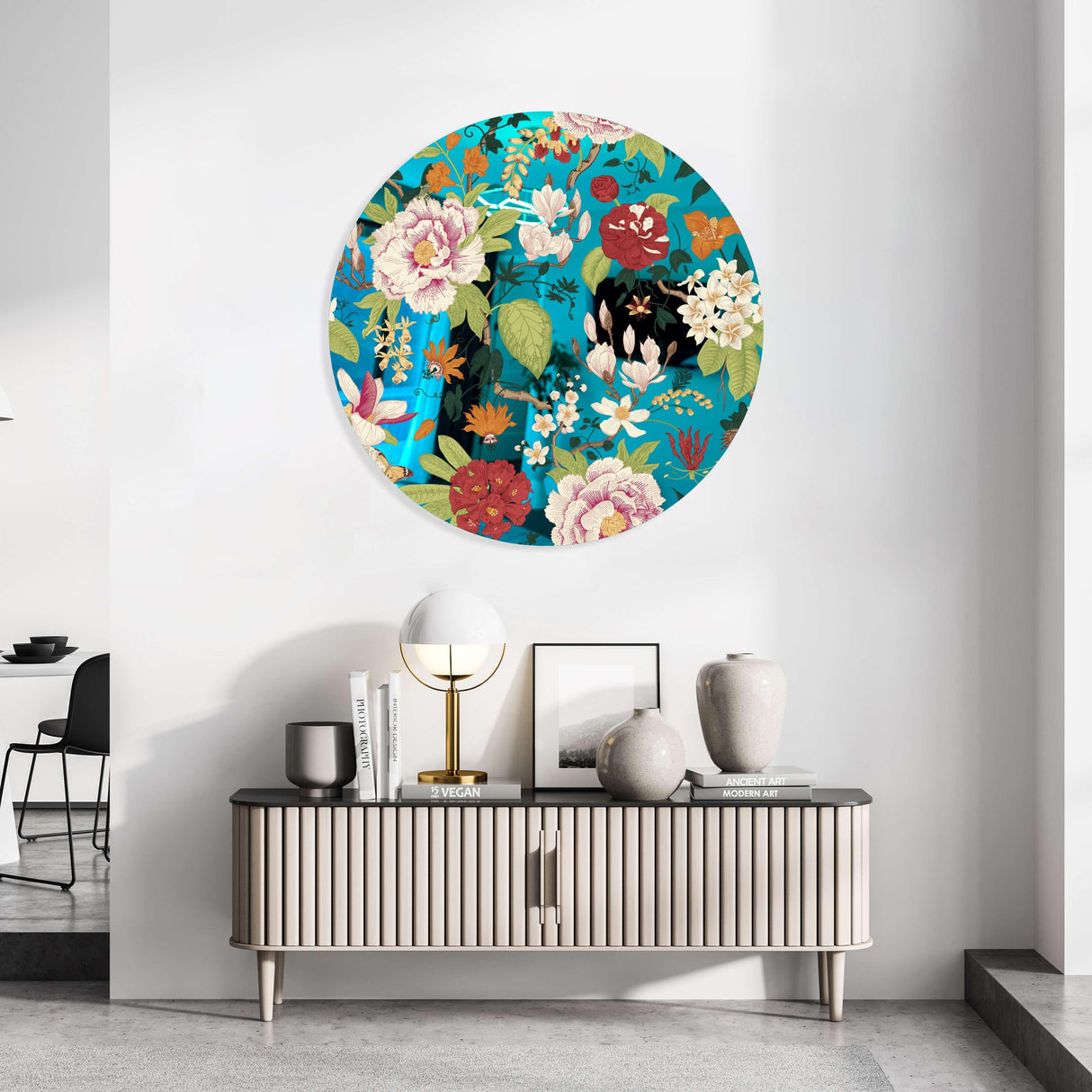 Vintage Flowers Mirrored Acrylic Circles Contemporary Home DǸcor Printed acrylic