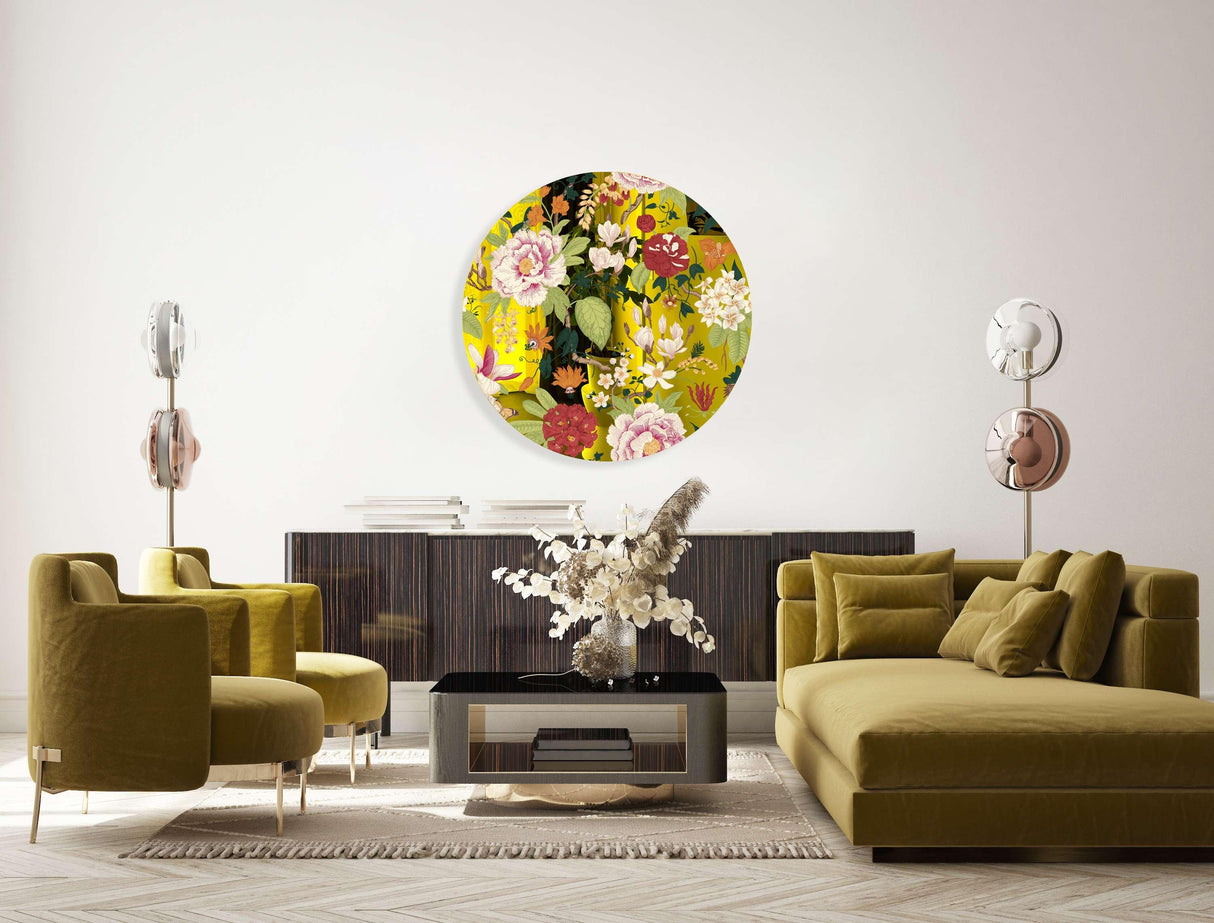 Vintage Flowers Mirrored Acrylic Circles Contemporary Home DǸcor Printed acrylic