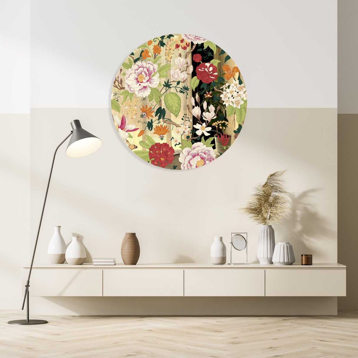 Vintage Flowers Mirrored Acrylic Circles Contemporary Home DǸcor Printed acrylic