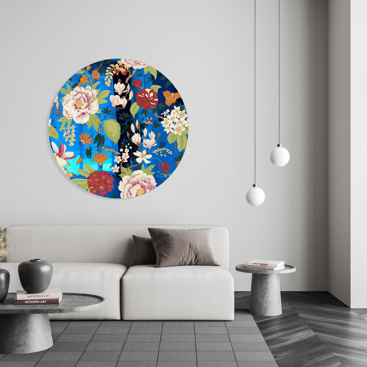 Vintage Flowers Mirrored Acrylic Circles Contemporary Home DǸcor Printed acrylic