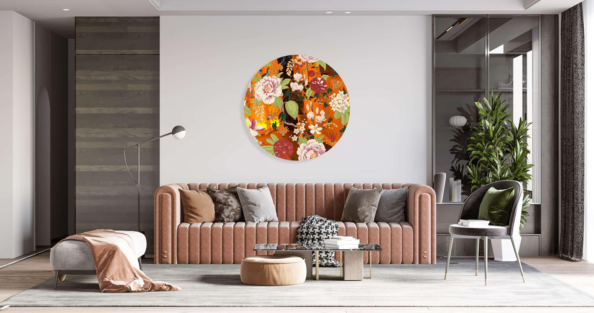 Vintage Flowers Mirrored Acrylic Circles Contemporary Home DǸcor Printed acrylic
