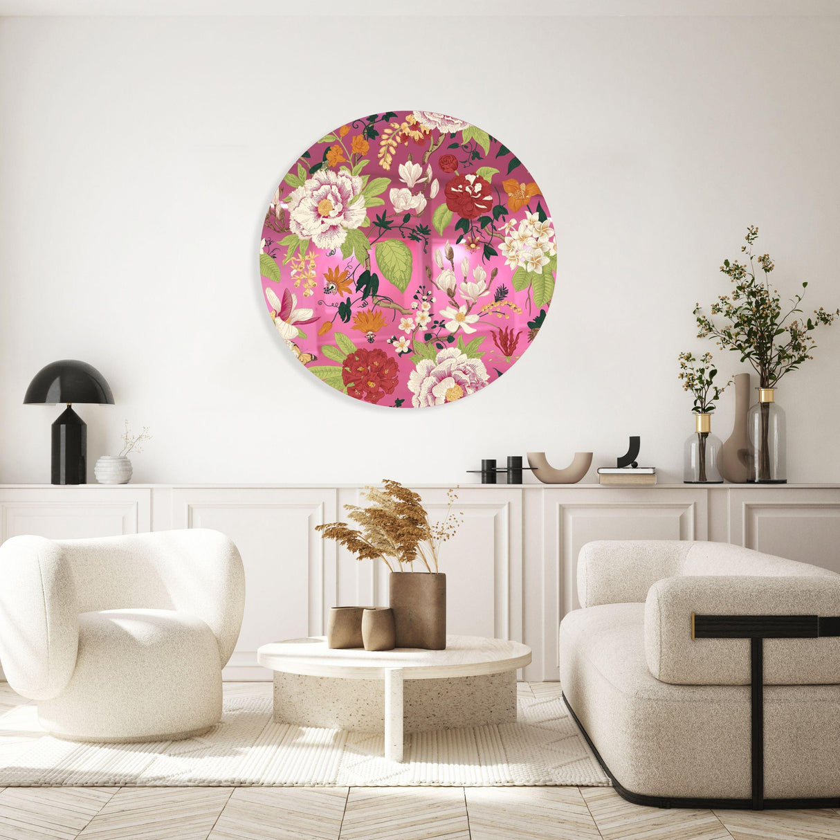 Vintage Flowers Mirrored Acrylic Circles Contemporary Home DǸcor Printed acrylic