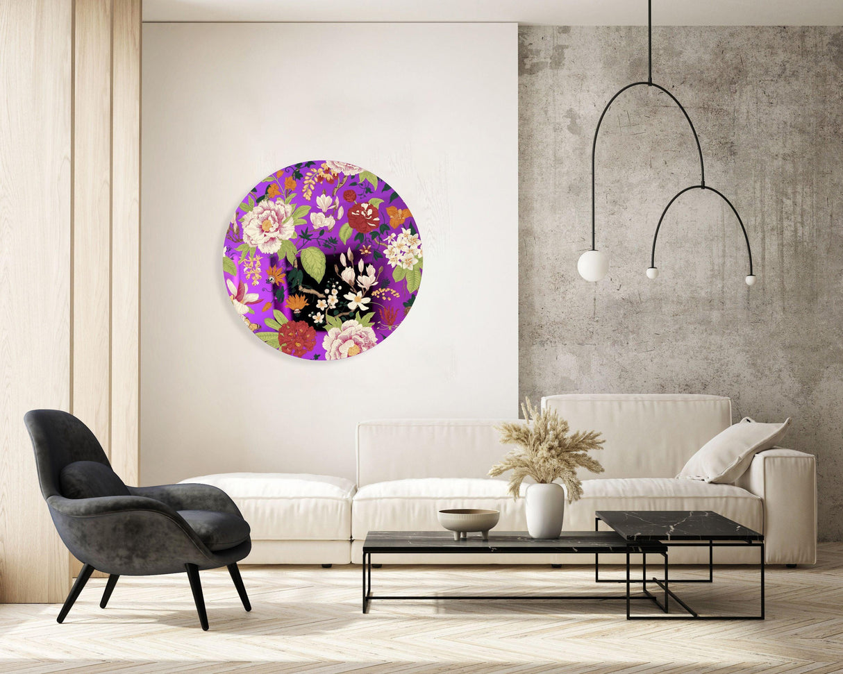 Vintage Flowers Mirrored Acrylic Circles Contemporary Home DǸcor Printed acrylic