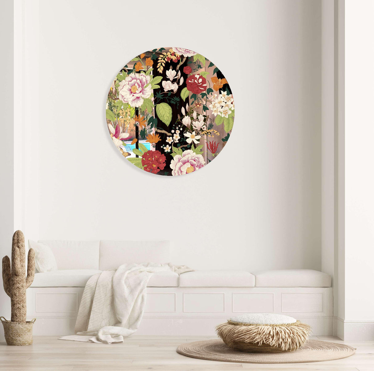Vintage Flowers Mirrored Acrylic Circles Contemporary Home DǸcor Printed acrylic