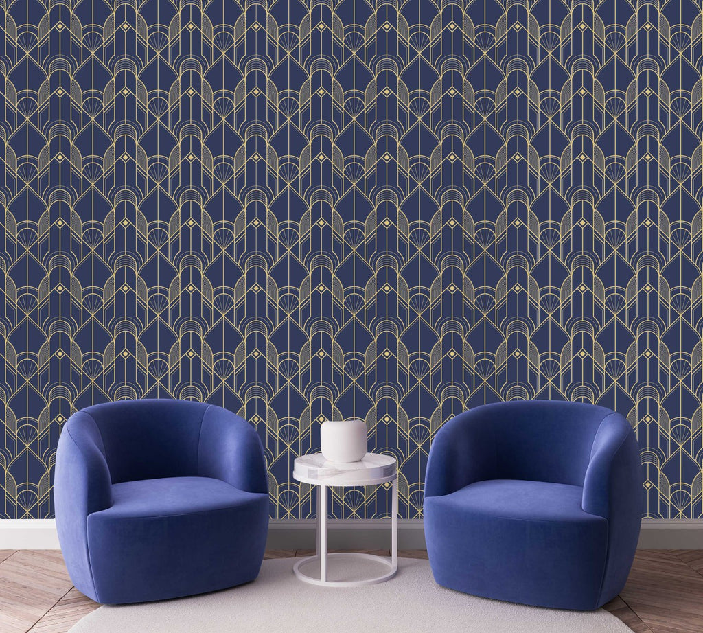 Dark Blue Wallpaper with Yellow Lines uniQstiQ Geometric