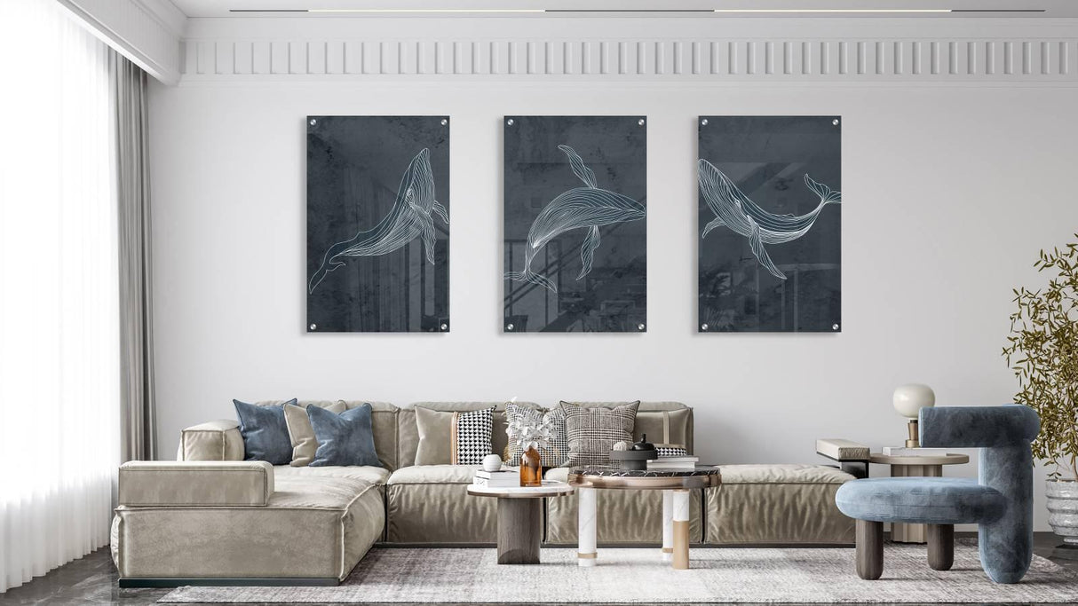 Whales Pattern Set of 3 Prints Modern Wall Art Modern Artwork Image 1