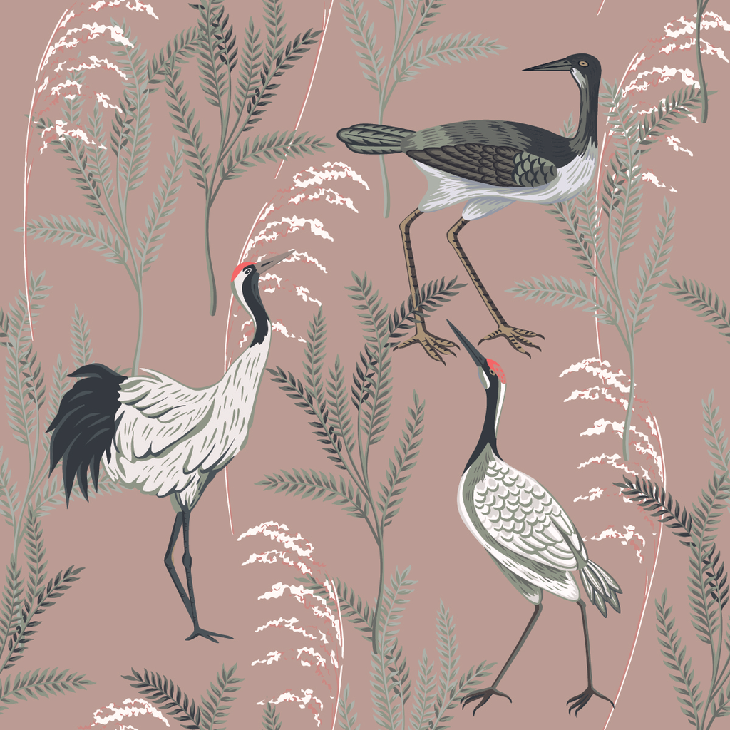 Cranes on Beige Wallpaper  uniQstiQ Vintage