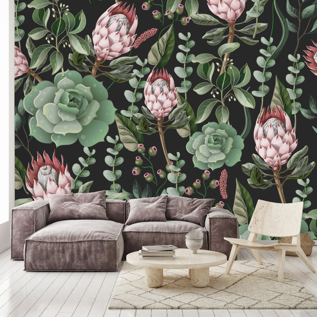 Protea and Succulents Wallpaper uniQstiQ Murals
