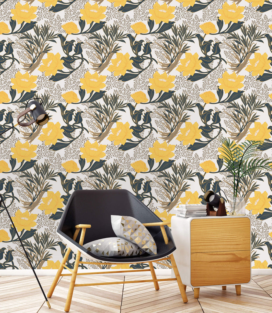 uniQstiQ Floral Yellow Flowers Wallpaper Wallpaper