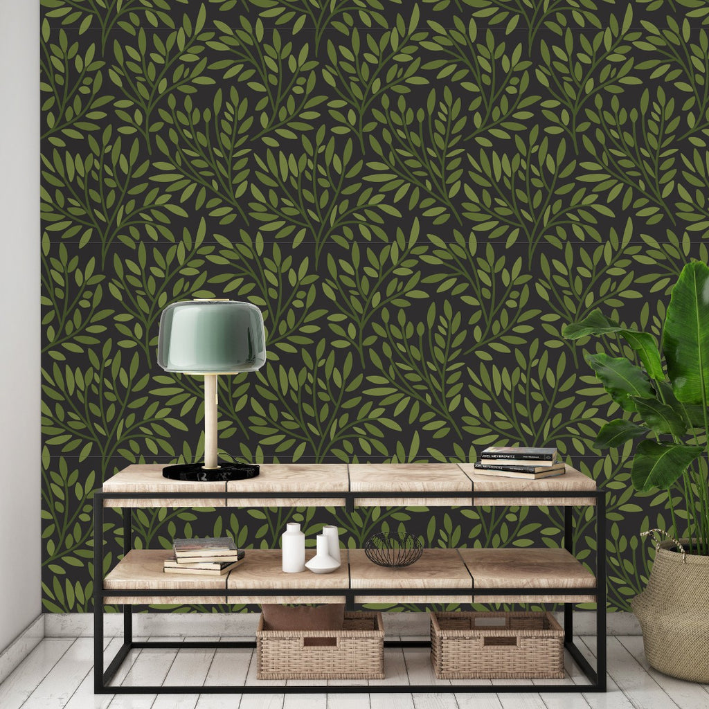 Dark Green Leaves Wallpaper uniQstiQ Botanical