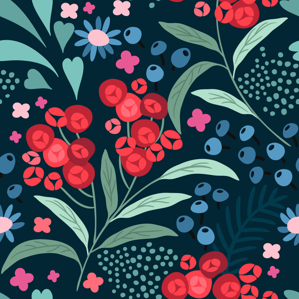 Berries and Flowers Wallpaper  uniQstiQ Botanical
