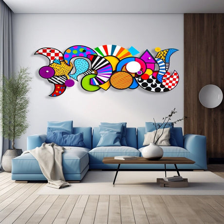 80s Style Art Geometric Shapes Abstract Wall Art by UniQstiQ 3D Wall Hangings Pink and Blue Wall Decor Vintage Artwork Printed