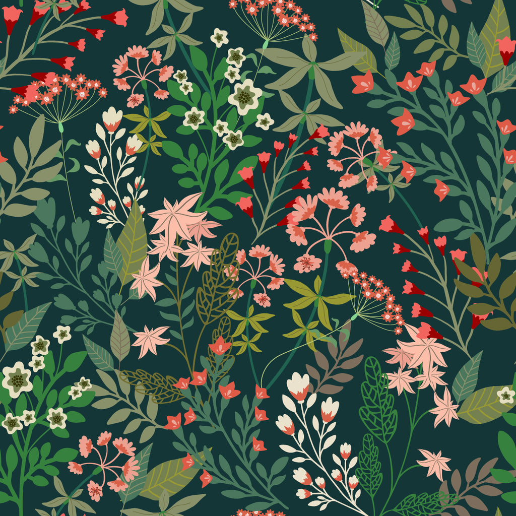 Green Wallpaper with Wildflowers  uniQstiQ Floral