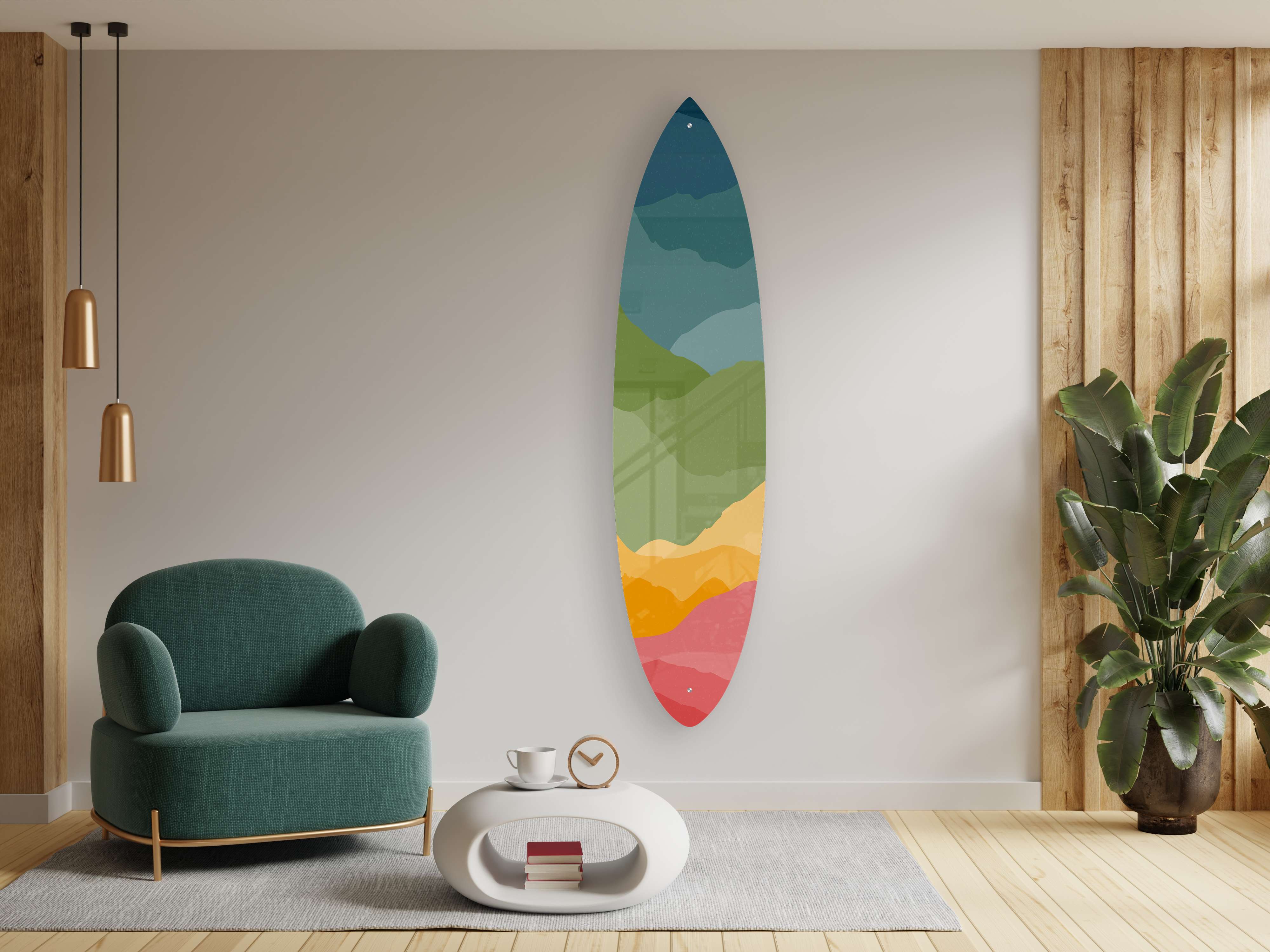 Hills Pattern Acrylic Surfboard Wall Art - 17W x 70H
