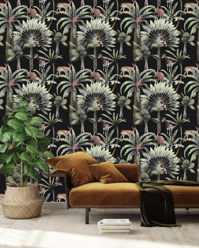 Dark Wallpaper with Palms  uniQstiQ Tropical