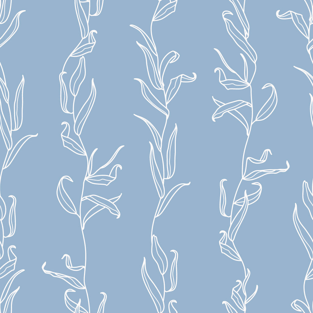 Blue Wallpaper with White Leaves uniQstiQ Botanical