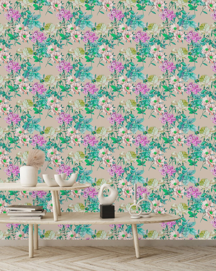 Flowers and Green Leaves Wallpaper uniQstiQ Floral