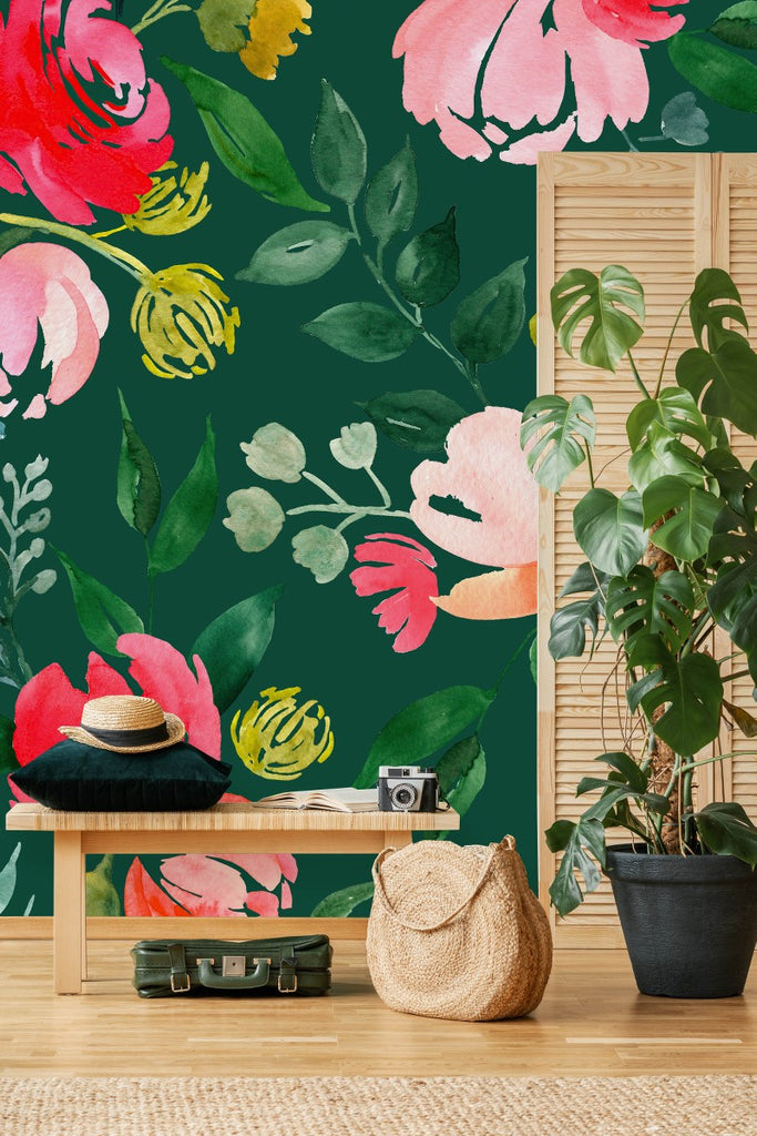 Green Floral Wallpaper  uniQstiQ Murals
