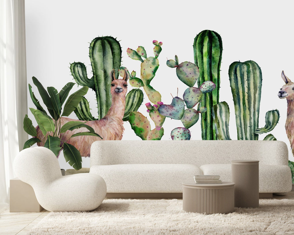 Cactus and Lama Pattern Wallpaper uniQstiQ Long Murals