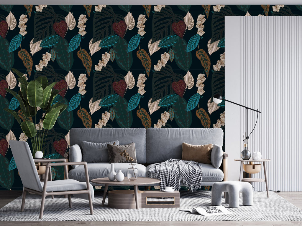 Dark Leaves Design Wallpaper  uniQstiQ Tropical