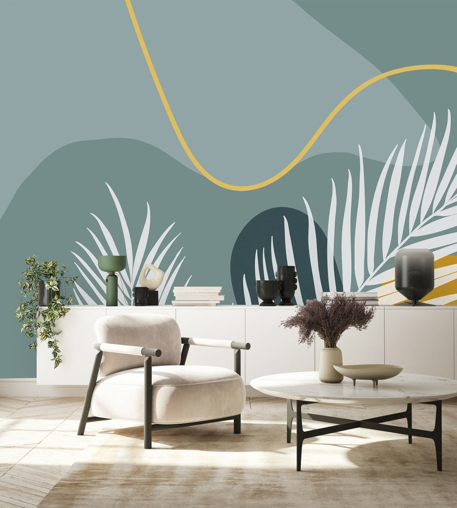 Grey Wallpaper with Palm Leaves  uniQstiQ Long Murals