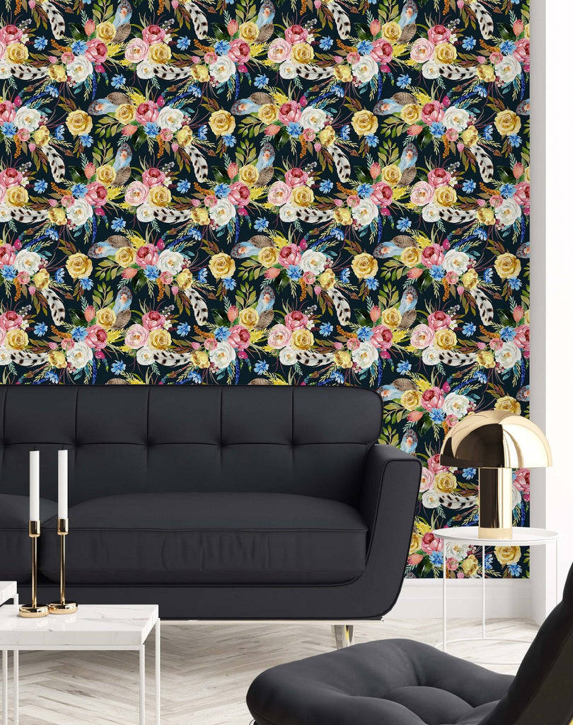 Feathers and Flowers Wallpaper uniQstiQ Floral